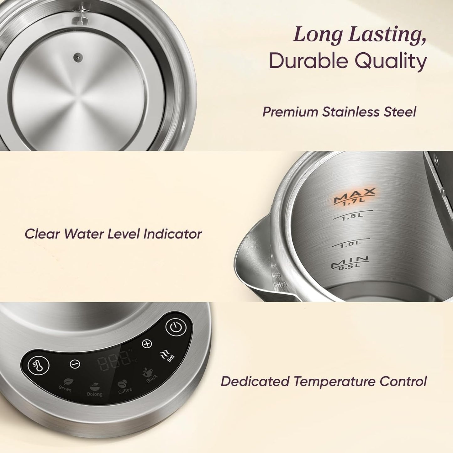 COSORI 1.7L Stainless Steel Kettle with Precision Control