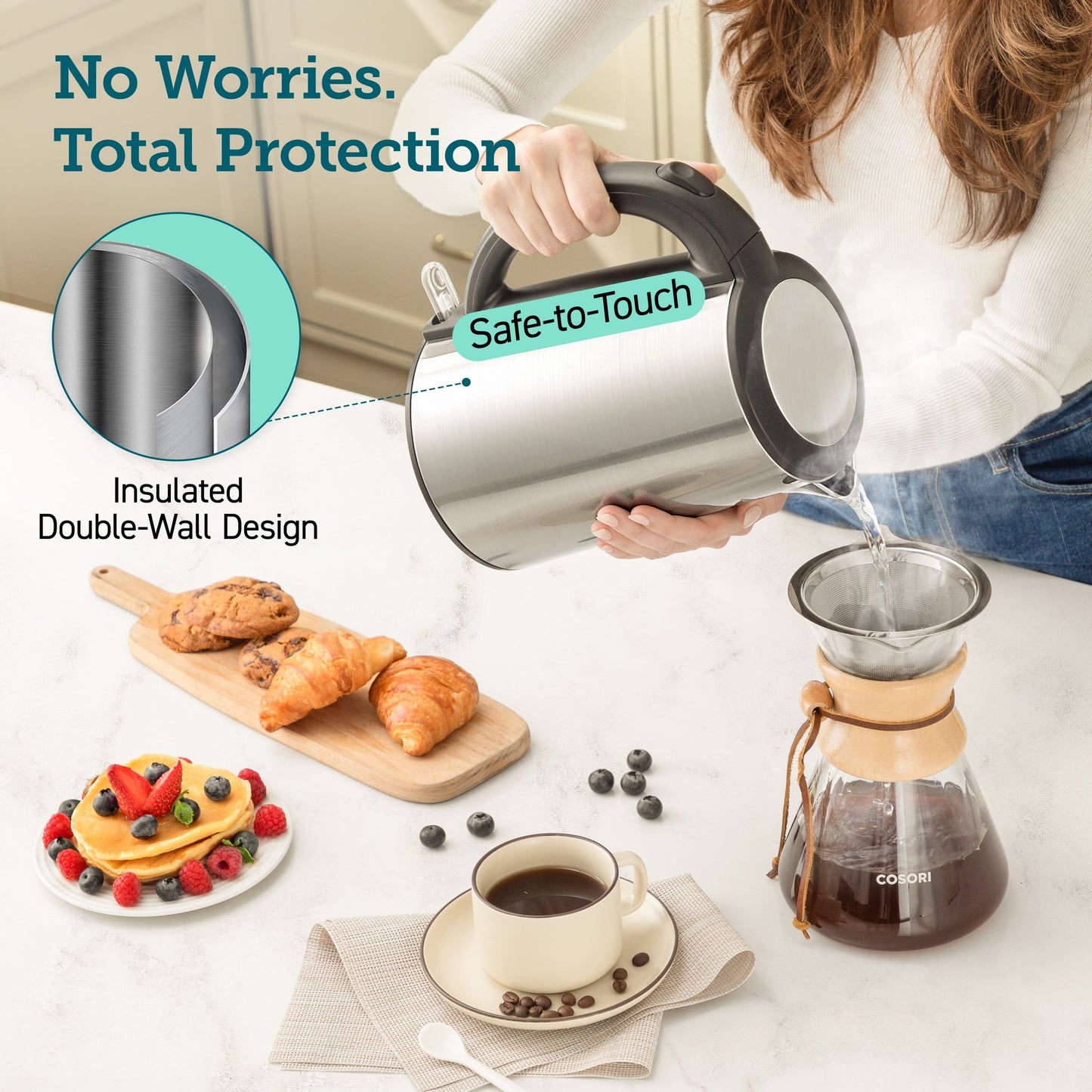 Cosori 1.5L Double Wall Stainless Steel Electric Kettle