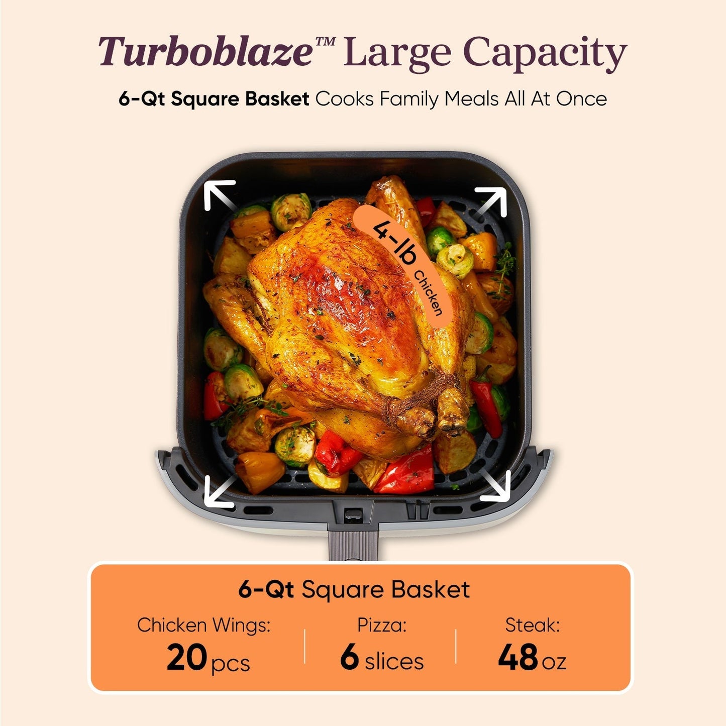 TurboBlazeTM 6.0-Quart Air Fryer - Light Gray